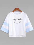 Romwe White Contrast Letter Print Dip Hem T-shirt