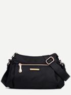 Romwe Black Nylon Zip Closure Shoulder Bag