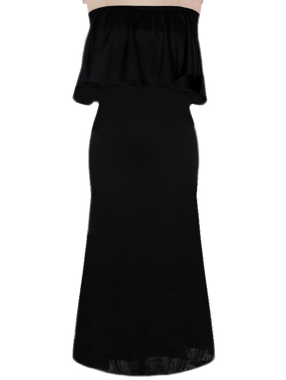 Romwe Strapless Ruffle Maxi Black Dress