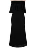 Romwe Strapless Ruffle Maxi Black Dress