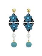 Romwe Blue Simulated-pearl Colorful Flower Dangle Earrings