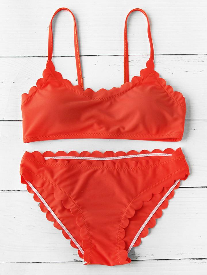 Romwe Scalloped Trim Bikini Set