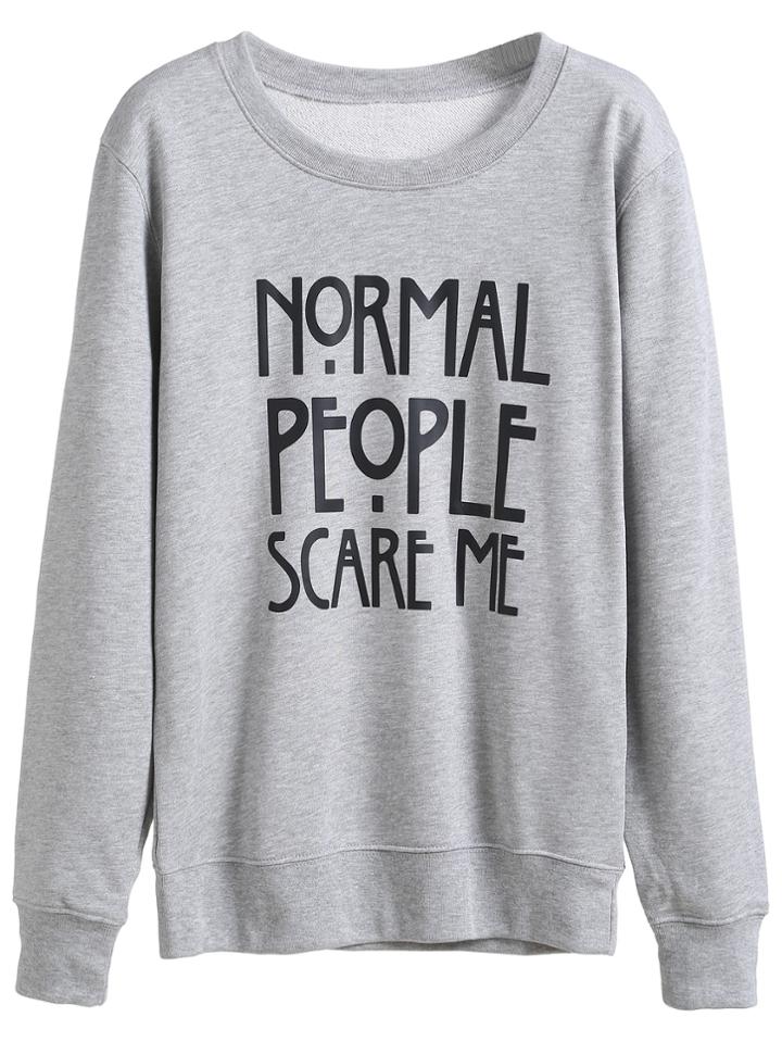 Romwe Grey Letter Printed Boyfriend Sweatshirt