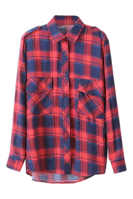 Romwe Asymmetric Check Print Shirt
