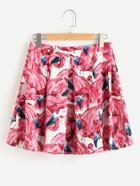 Romwe Flamingo Print Random Box Pleated Zip Back Skirt