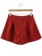 Romwe A-line Red Shorts With Zipper