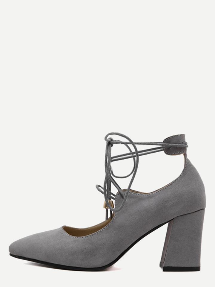 Romwe Grey Faux Suede Lace Up Pointed Toe Shoes