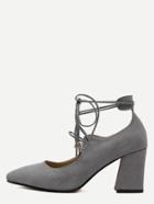 Romwe Grey Faux Suede Lace Up Pointed Toe Shoes