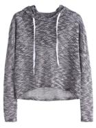 Romwe Drop Shoulder High Low Drawstring Hooded Sweatshirt
