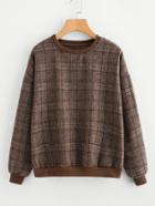 Romwe Contrast Ribbed Trim Glen Plaid Pullover