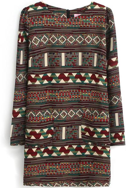 Romwe Tribal Pattern Straight Dress