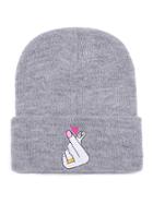 Romwe Grey Embroidered Funny Beanie Hat