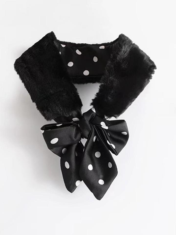 Romwe Polka Dot Self Tie Faux Fur Scarf
