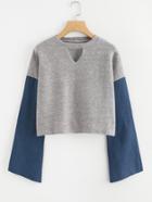 Romwe Cut Out Neck Contrast Shoulder Tee