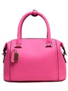 Romwe Embossed Faux Leather Structured Bag - Hot Pink