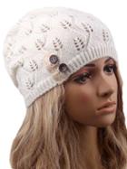 Romwe Contrast Lace Buttons Eyelet White Sweater Hat