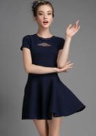 Romwe Navy Short Sleeve Slim Knit Flare Dress