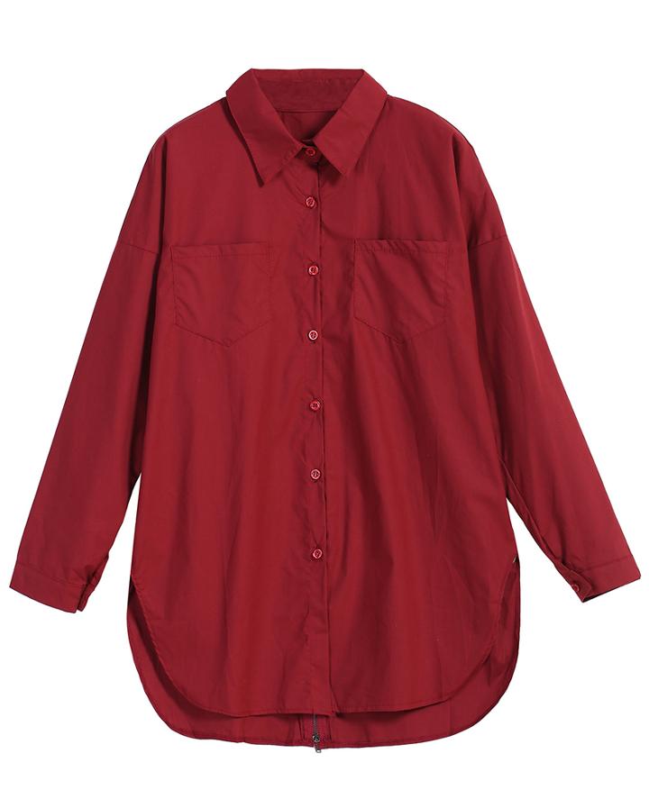 Romwe Split Zipper Loose Wine Red Blouse
