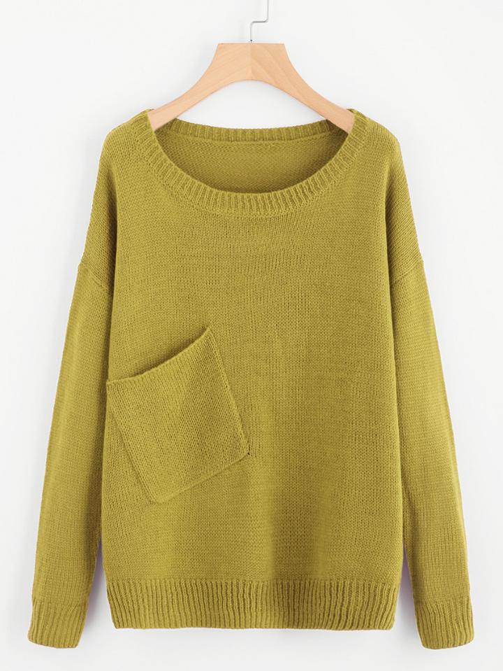 Romwe Drop Shoulder Pocket Front Sweater