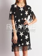Romwe Black Stars Print Fringe Hem Dress