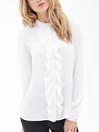 Romwe Women White Ruffle Front Shirt