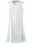 Romwe White Sleeveless Zipper Lace Splicing Skater Dress