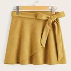 Romwe Wrap Trim Belted Suede Skirt