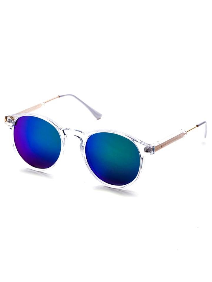 Romwe Clear Frame Green Mirrored Sunglasses