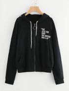 Romwe Slogan Print Strap Back Hooded Jacket