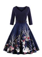 Romwe Graphic Print Circle Dress With Belt