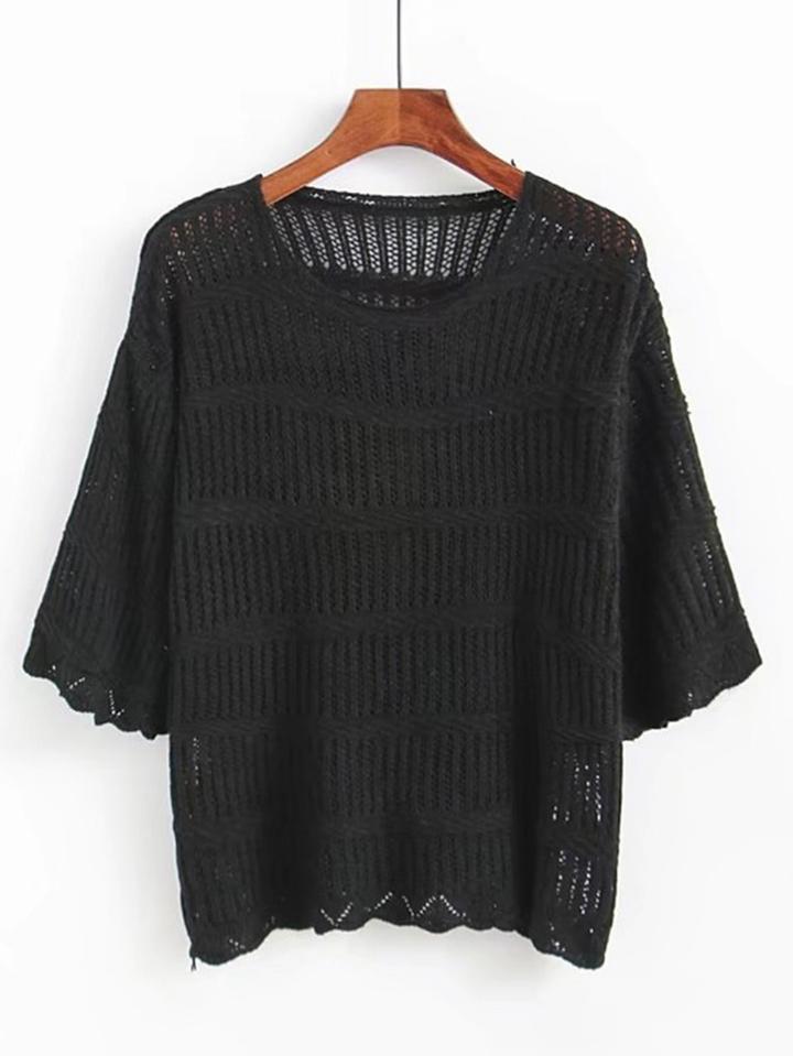 Romwe 3/4 Sleeve Loose Knitwear