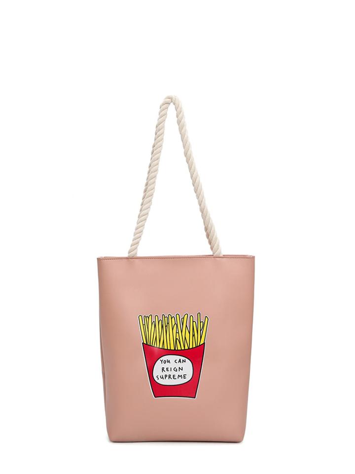 Romwe French Fries Print Shopper Bag