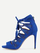 Romwe Faux Suede Lace-up Heels - Blue