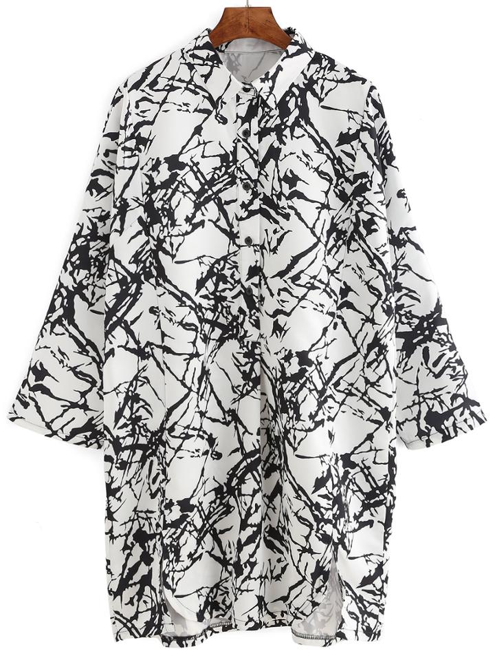 Romwe Split Print Shirt Dress