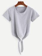 Romwe Tie Front Crop T-shirt - Grey