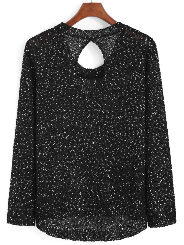 Romwe Hollow Back Sequined Knit Sweater