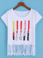 Romwe Lipstick Print Tassel T-shirt