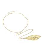 Romwe Alloy Gold Plated Leaf Pendant Long Necklace