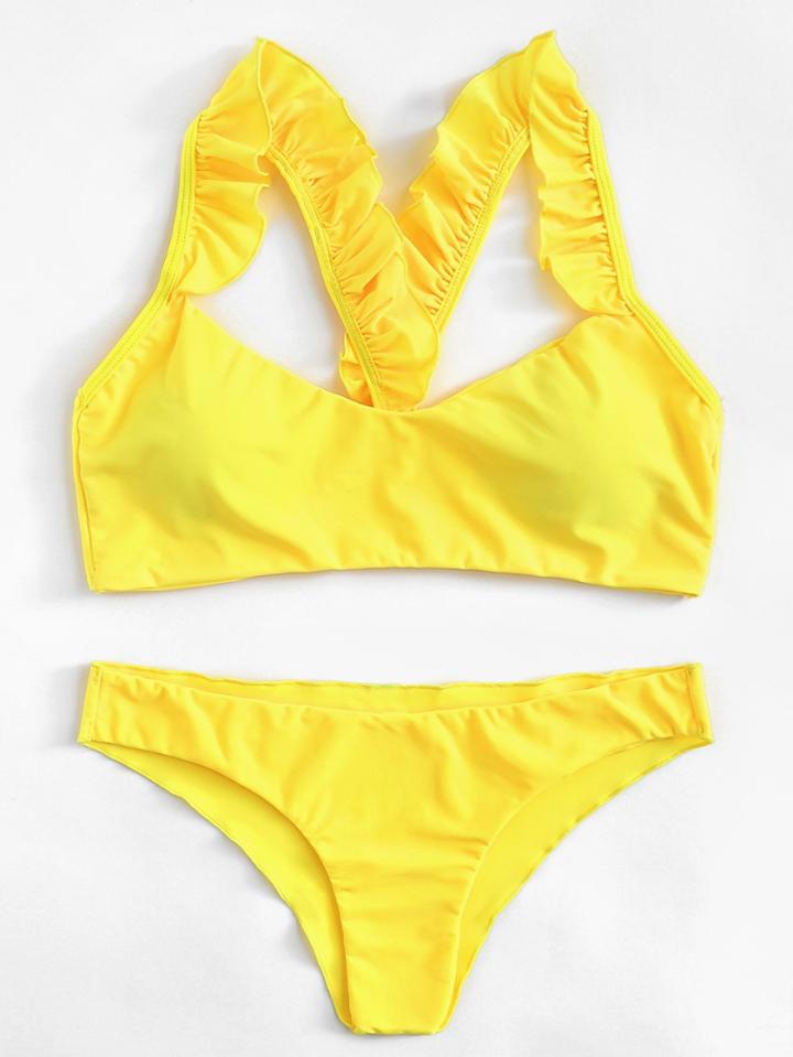 Romwe Ruffle Straps Bikini Set