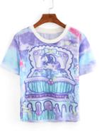 Romwe Unicorn Print Ombre Sport Mesh T-shirt