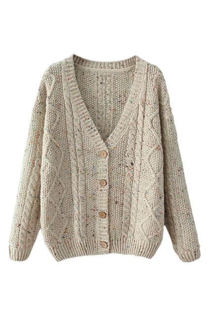 Romwe V Neck Twisted Cream Cardigan
