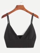 Romwe Black V Neck Crop Cami Top