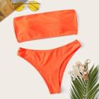 Romwe Neon Orange Detachable Straps Bandeau Bikini Set