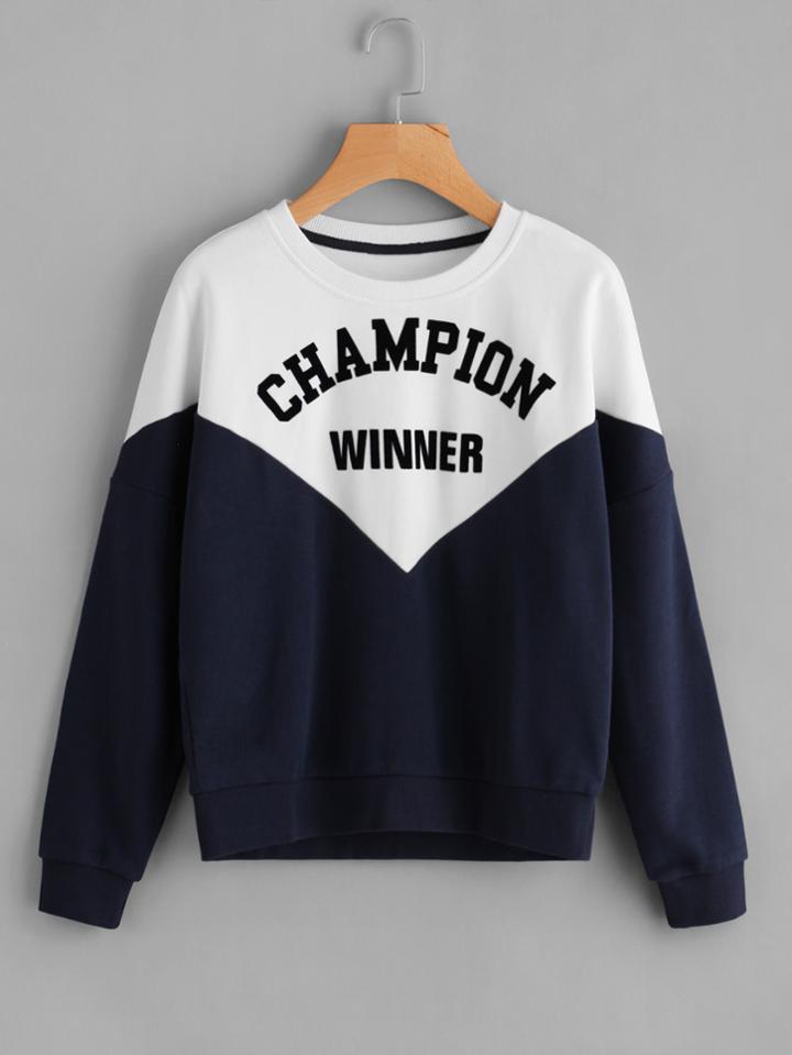 Romwe Two Tone Cut And Sew Chevron Sweatshirt