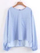 Romwe Vertical Striped Single Breasted Back High Low Top
