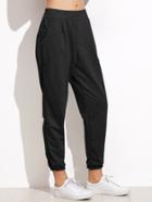 Romwe Black Elastic Waist Pocket Pants