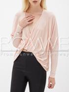 Romwe Pink Deep V Neck Wrap Front T-shirt