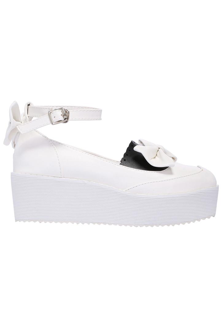 Romwe Bowknot Hollow White Platform Shoes