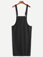 Romwe Black Ribbed Pinafore Dress With Pockets