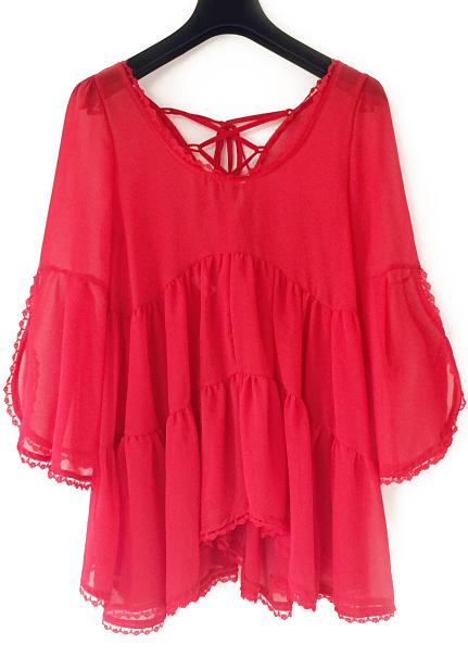 Romwe With Lace Bell Sleeve Chiffon Top